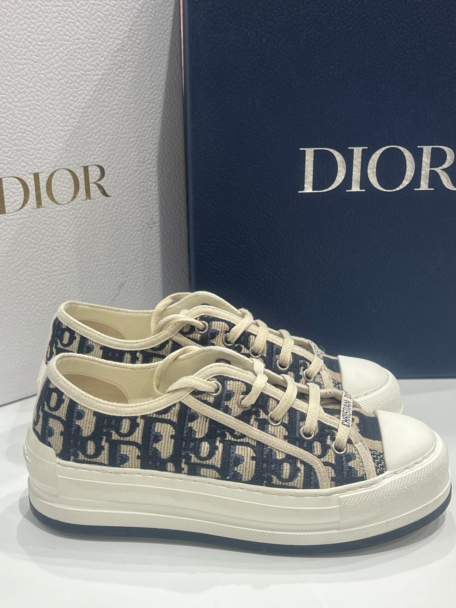 Dior - walk’n Dior plateforme toile oblique bleue - Les Folies d&