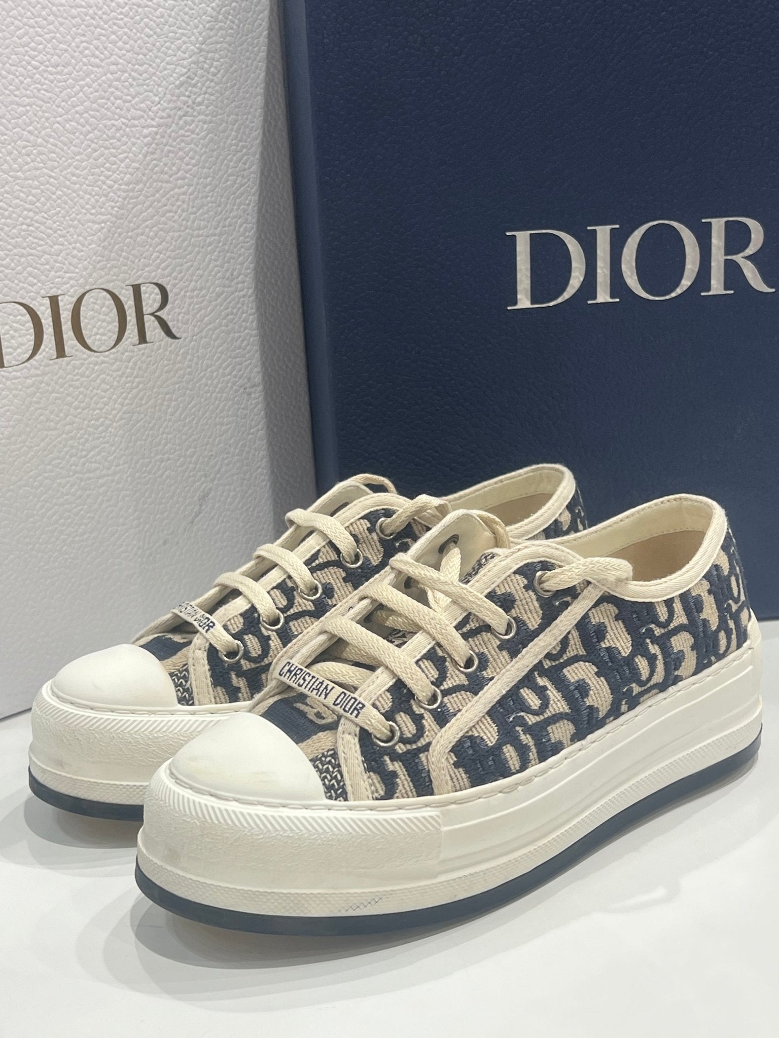 Dior - walk’n Dior plateforme toile oblique bleue - Les Folies d&