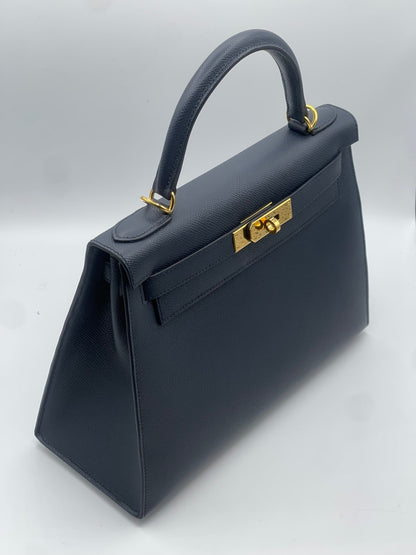 Hermès - Sac Kelly 28 sellier bleu indigo - Les Folies d&