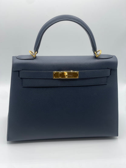 Hermès - Sac Kelly 28 sellier bleu indigo - Les Folies d&