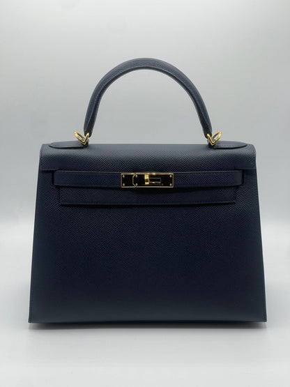 Hermès - Sac Kelly 28 sellier bleu indigo - Les Folies d&