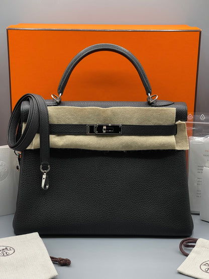 Hermès - Sac Kelly 32 noir Togo - Les Folies d&