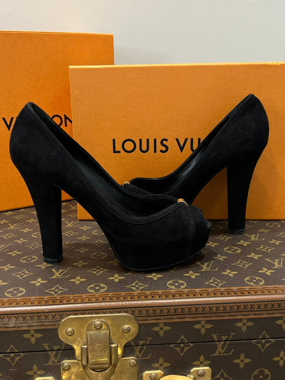 Louis Vuitton - escarpins plate-forme daim noir - Les Folies d&