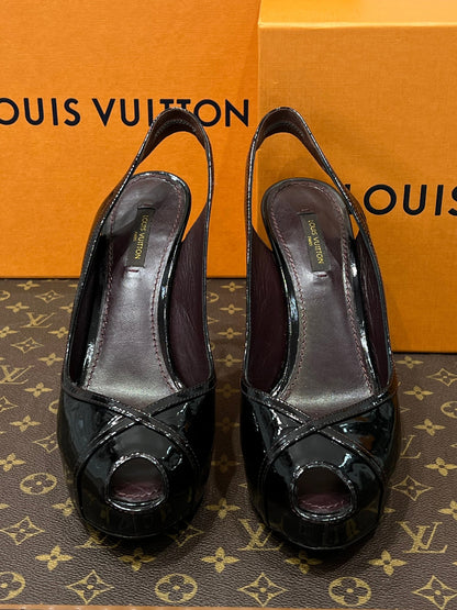 Louis Vuitton - escarpins plateforme cuir vernis bordeaux - Les Folies d&